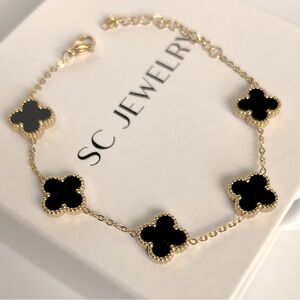 Clover Bracelet Double Sided Black Four Leaf